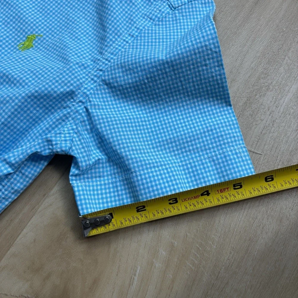 Ralph Lauren Button Down Short Sleeve Gingham Blue White‎ M(10-12) Kids